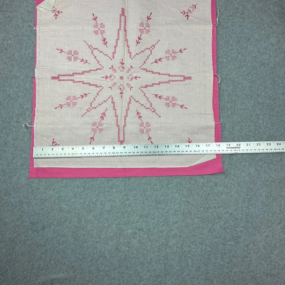 Vtg‎ Pink Cross Stitch Quilt Blocks Embroidery Star Floral Unfinished Lot 18x18